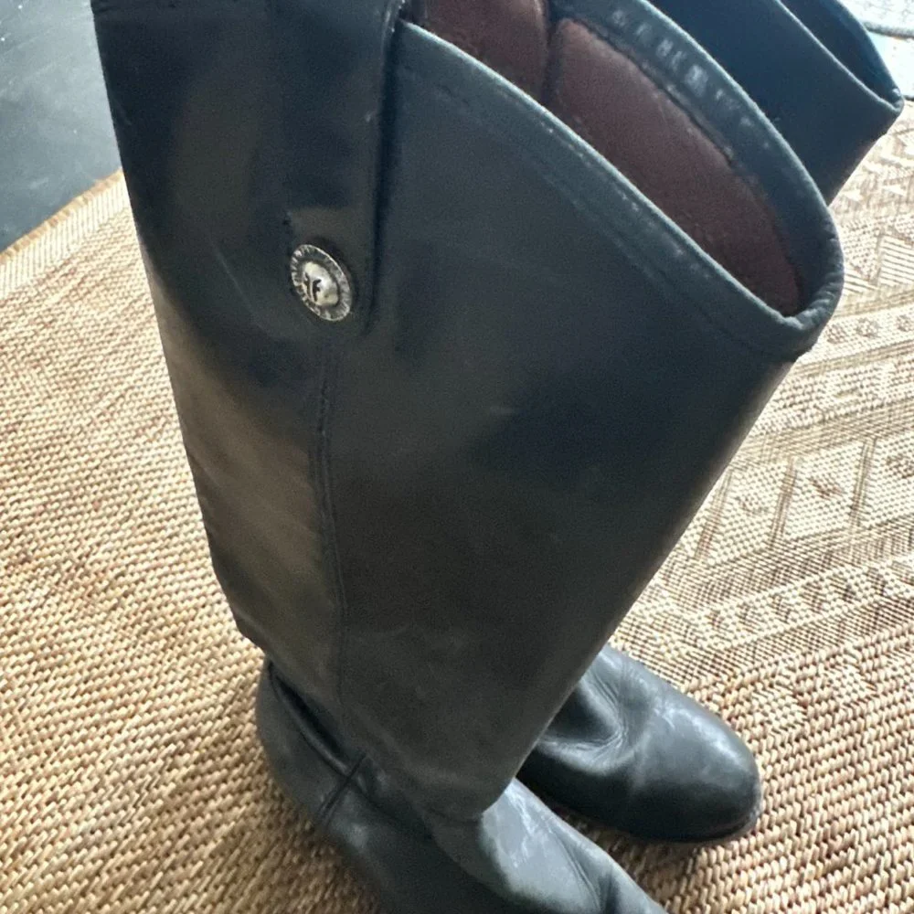 black leather FRYE Tall Riding Boots with side zipper, 7 - Picture 8 of 16